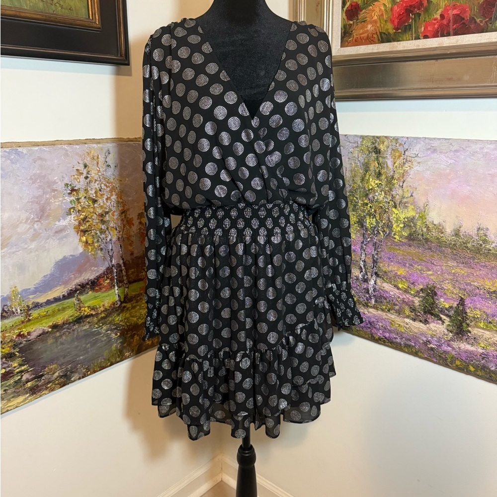 Michael Kors Black and Silver Long Sleeve Dress